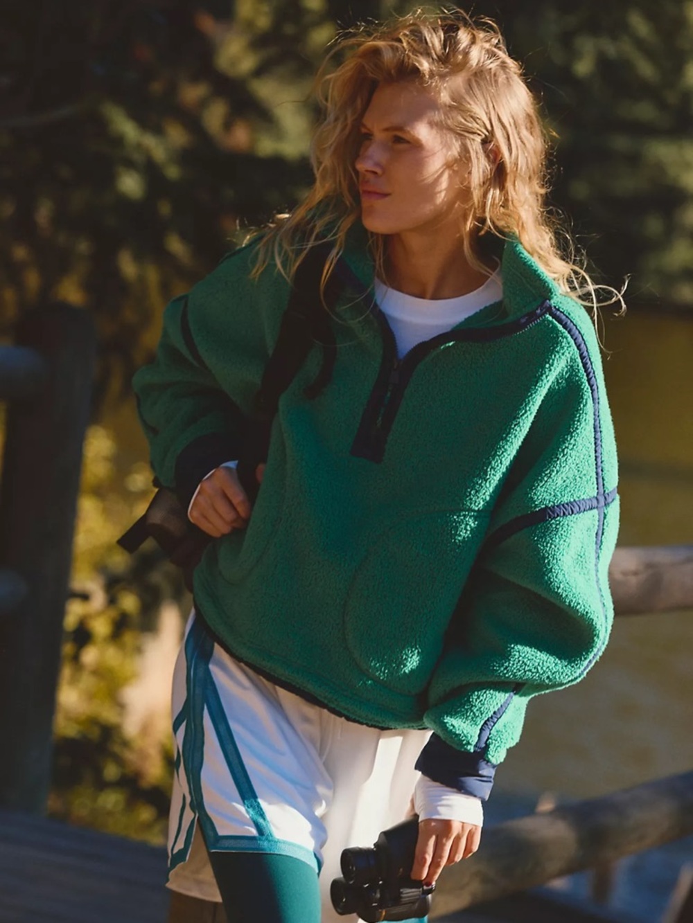 NWT free people movement Mountain High 1/2 Zip green blue size large